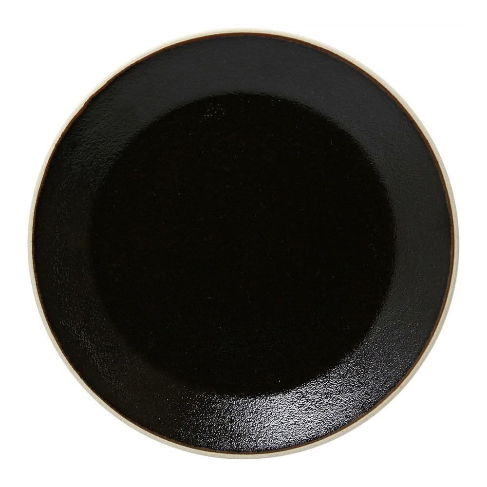 益子焼 つかもと窯 「伝統釉」 フラット プレート 皿 L 約25cm ゆず肌黒 TH-2
