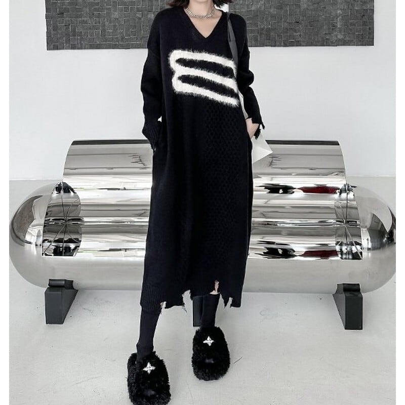 V ネックジャカードワンピース ON0237