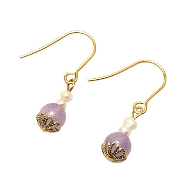 金運のお守り パワーストーンス ピアス ラベンダーアメジスト 淡水パール 天然石 レディース 2月 誕生石 紫水晶 金属アレルギー 対応 ギフト イヤリング変更可 送料無料 誕生日 アクセサリー