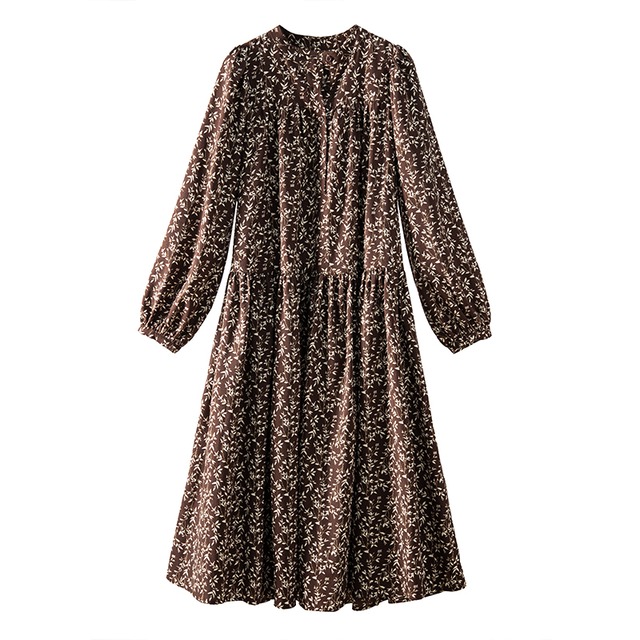 フローラルワンピース ワンピース ワンピ 長袖 ロング丈 ランタンスリーブ ふんわり袖 プリーツ 花柄 フラワー フローラル ボタニカル プリント ハイウエスト Aライン スタンドカラー シングルブレスト フロントボタン 軽やか 春秋 レディース シンプル フェミニン きれいめ シック レトロ ノスタルジック タウン お出かけ デート OP-081CA