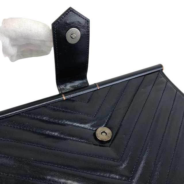 Yves Saint Laurent イヴ・サンローラン ハンドバッグ ネイビー YSL レザー クラッチバッグ vintage ヴィンテージ オールド j5mjwb