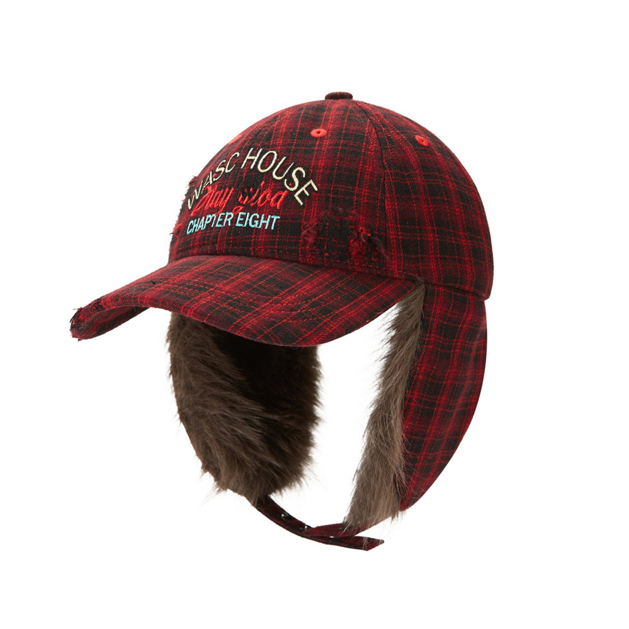 2色チェック柄防風ファーイヤーキャップ  G191