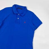 90s 00s RALPH LAUREN ラルフローレン ワンポイント 鹿の子 半袖 ポロシャツ 5f/ブルー レディース オールド