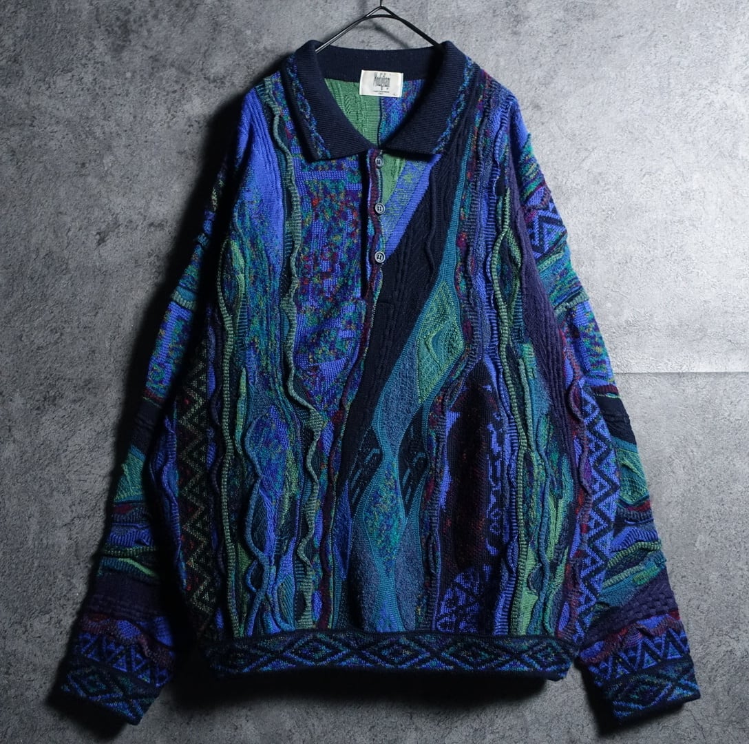 Multicolor 3D Pattern Design Knit Polo