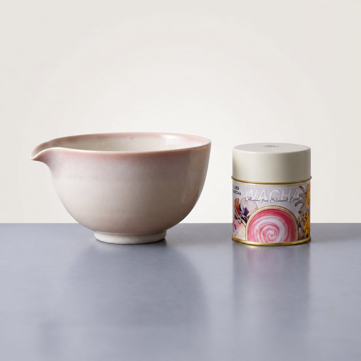 桜霞(ピンク×ホワイト)片口抹茶碗&RED MATCHA 20gセット|美濃焼・日本製|推しカラー