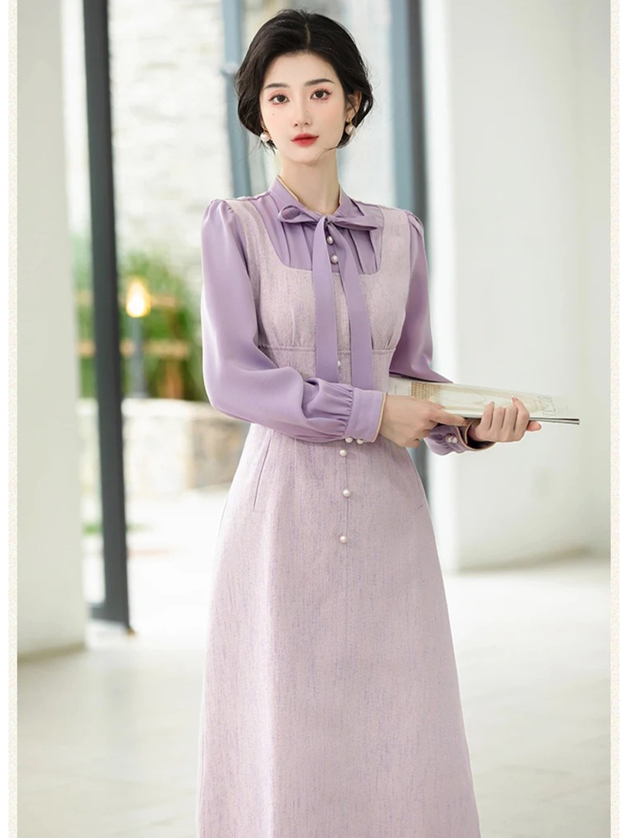 【0133】Lavender Fake layered Long Sleeve Dress