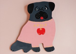 wood objet 原画 「Apple ニット」黒パグ