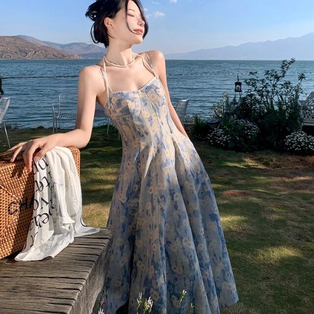美品✨アプワイザーリシェ ロングワンピース 花柄 リボン フレア