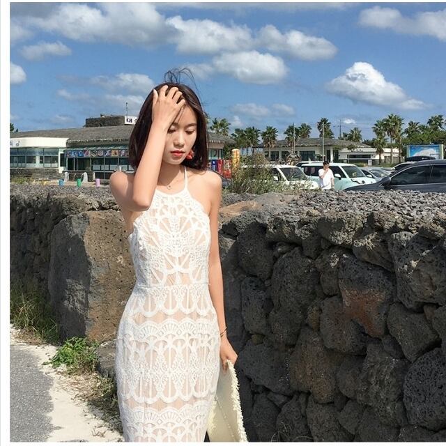 hk　theory 限定品レースロングワンピース theory ロングワンピースレースホルターネック