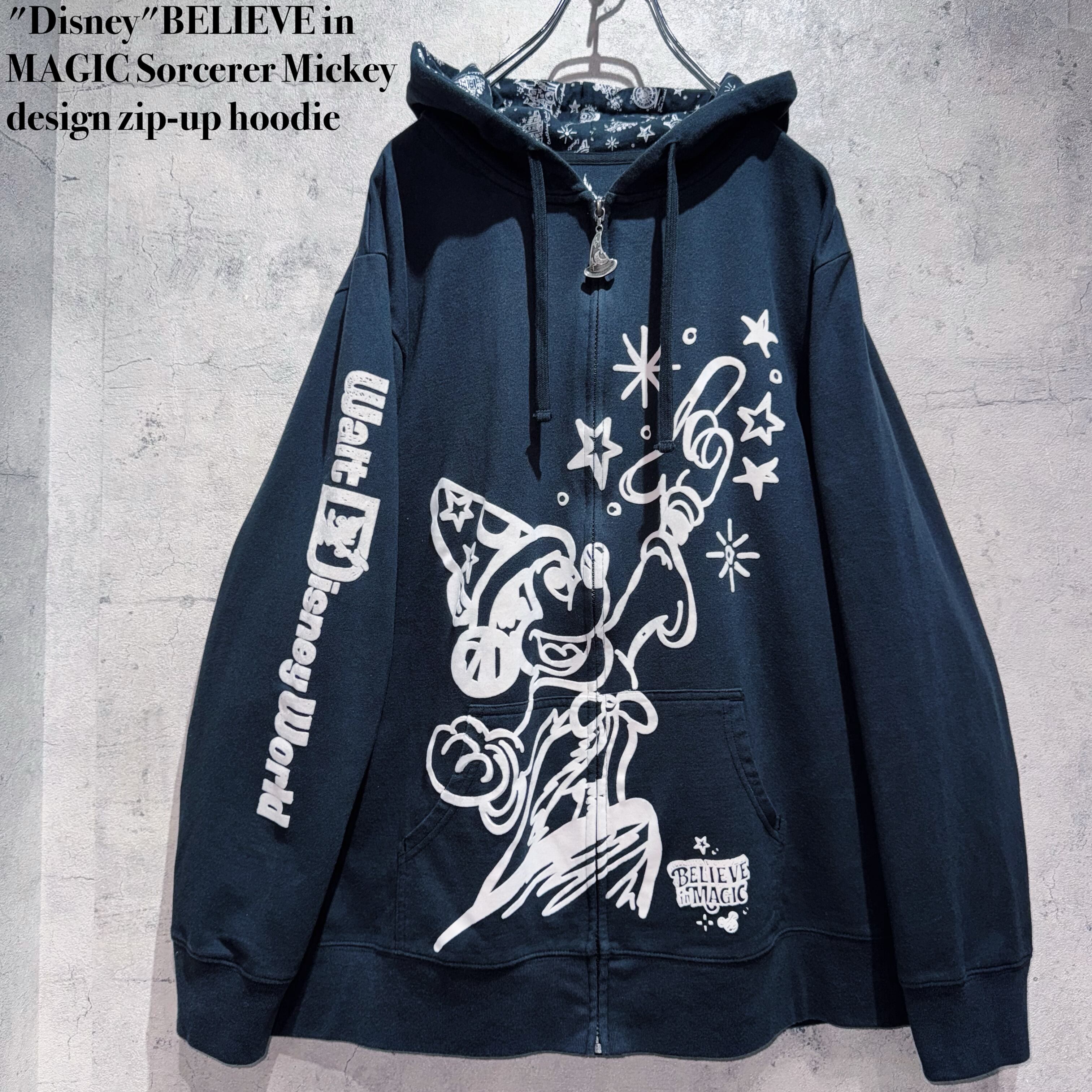 "Disney"BELIEVE in MAGIC Sorcerer Mickey design zip-up hoodie