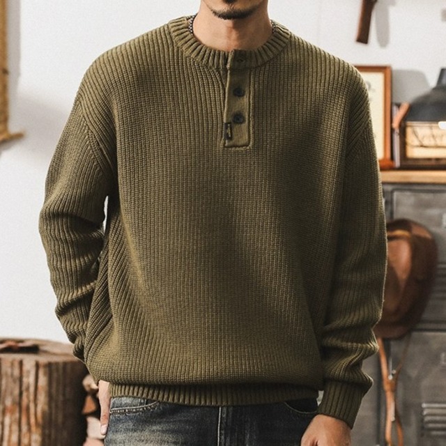 Henley neck retro velvet knit ( 4color )