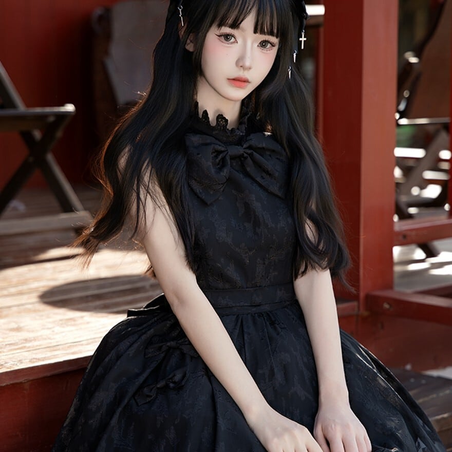ゴスロリ｜フィッシュテール黒ワンピース（ブラック）アシメスカート