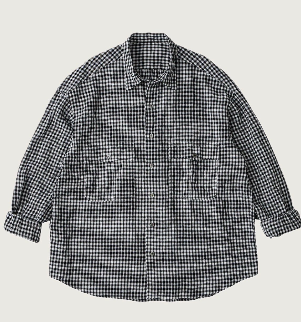 PORTERCLASSIC〉ROLL UP LINEN GINGHAM CHECK SHIRT | CABANON