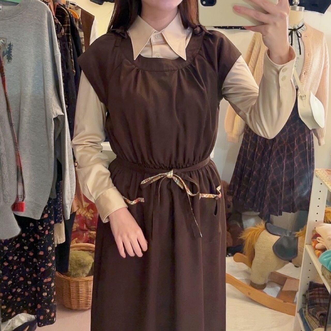 orange check ribbon jumper skirt