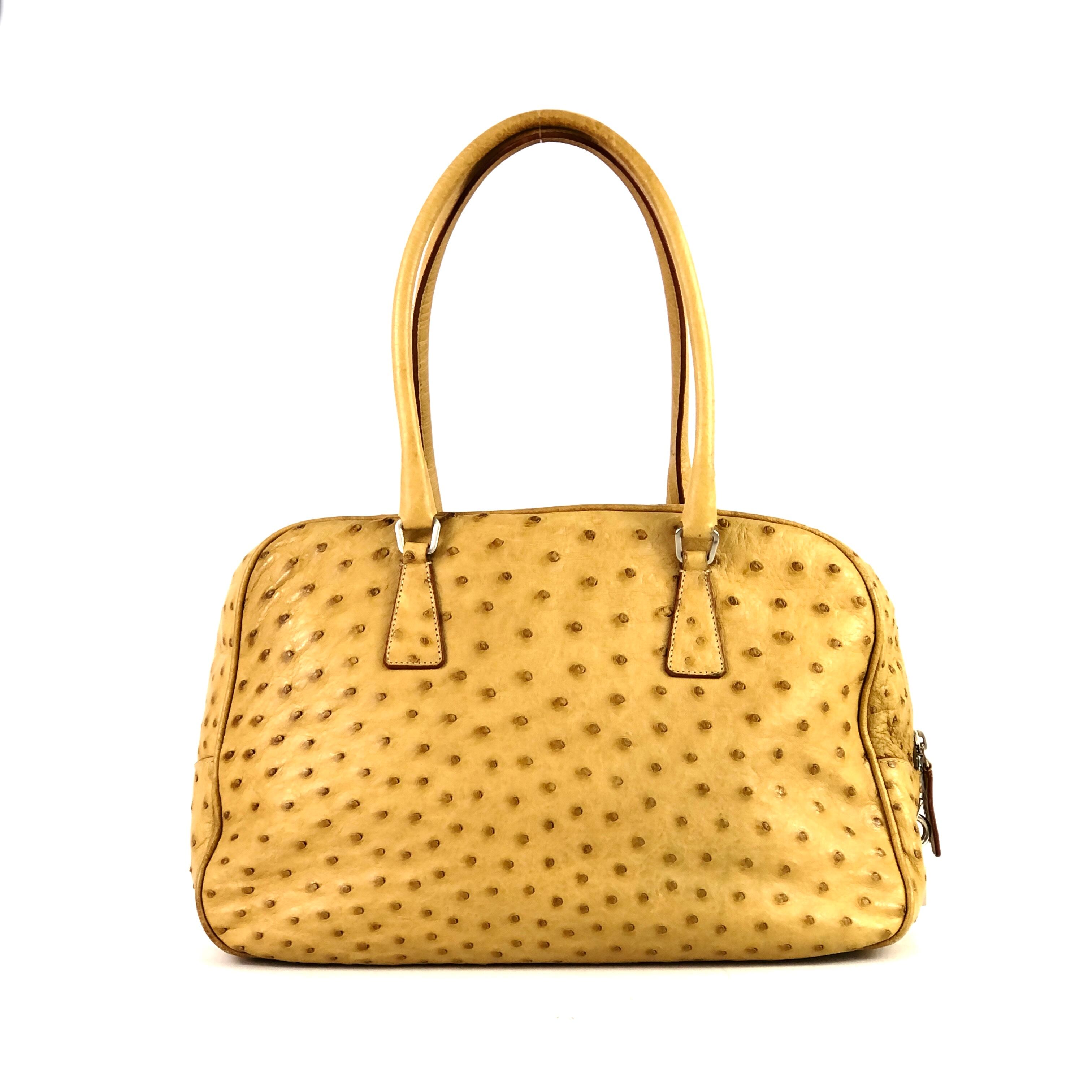【カーキ】 PRADA プラダ ナイロン ベージュ オーストリッチ ハンドバッグ 美品 人気 つあります