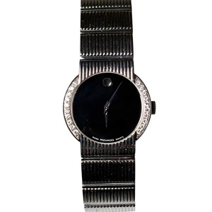 MOVADO black dial Diamond bezel quartz watch “Museum Concerto”