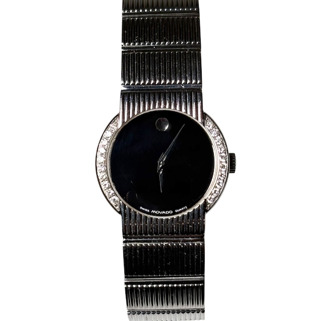 MOVADO black dial Diamond bezel quartz watch “Museum Concerto”