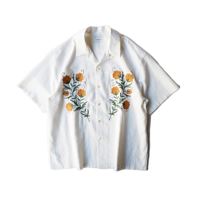 Aloha shirt - Flower embroidery / White