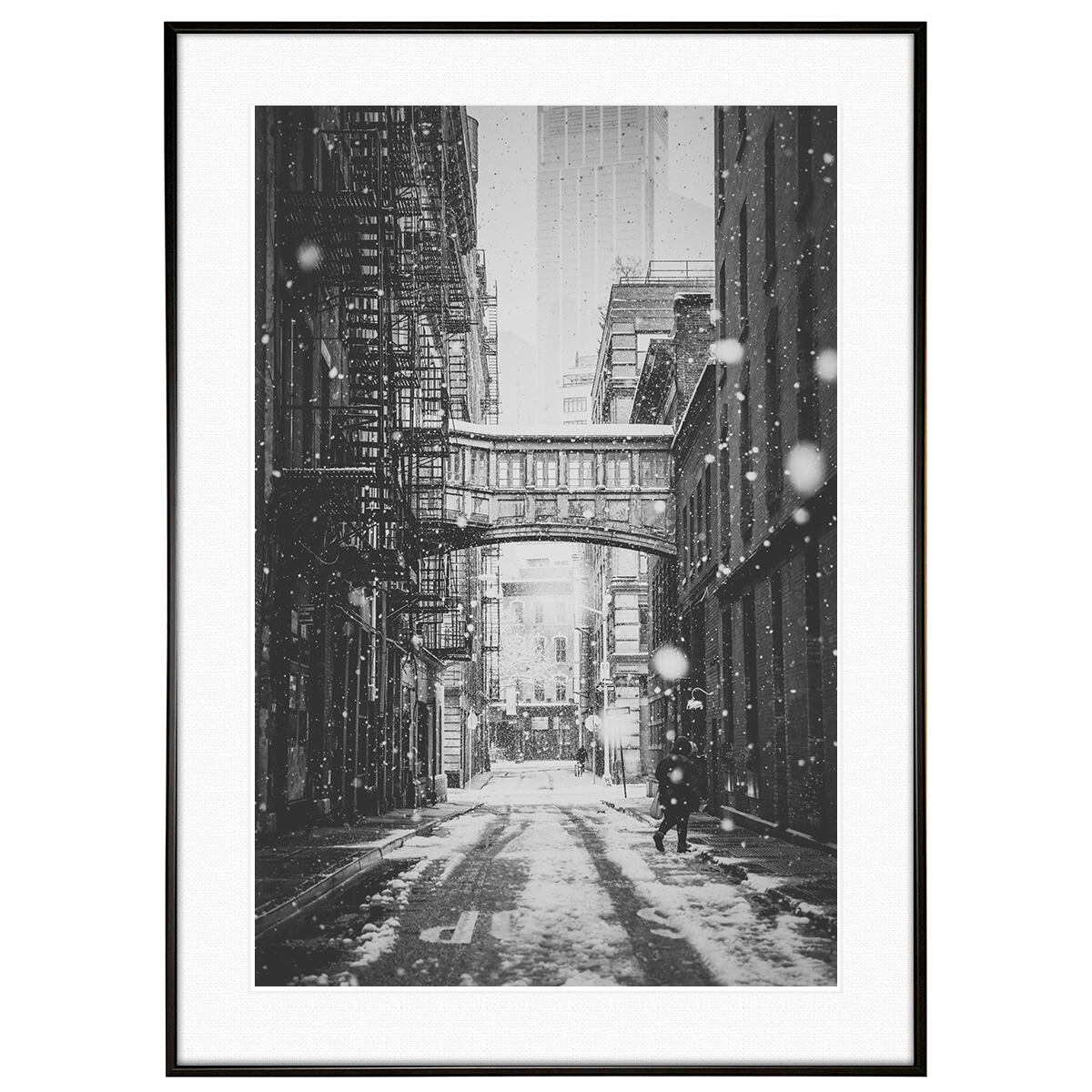 冬写真 アメリカ合衆国 ニューヨークの雪景色 インテリア モノクロアートポスター額装 AS0966