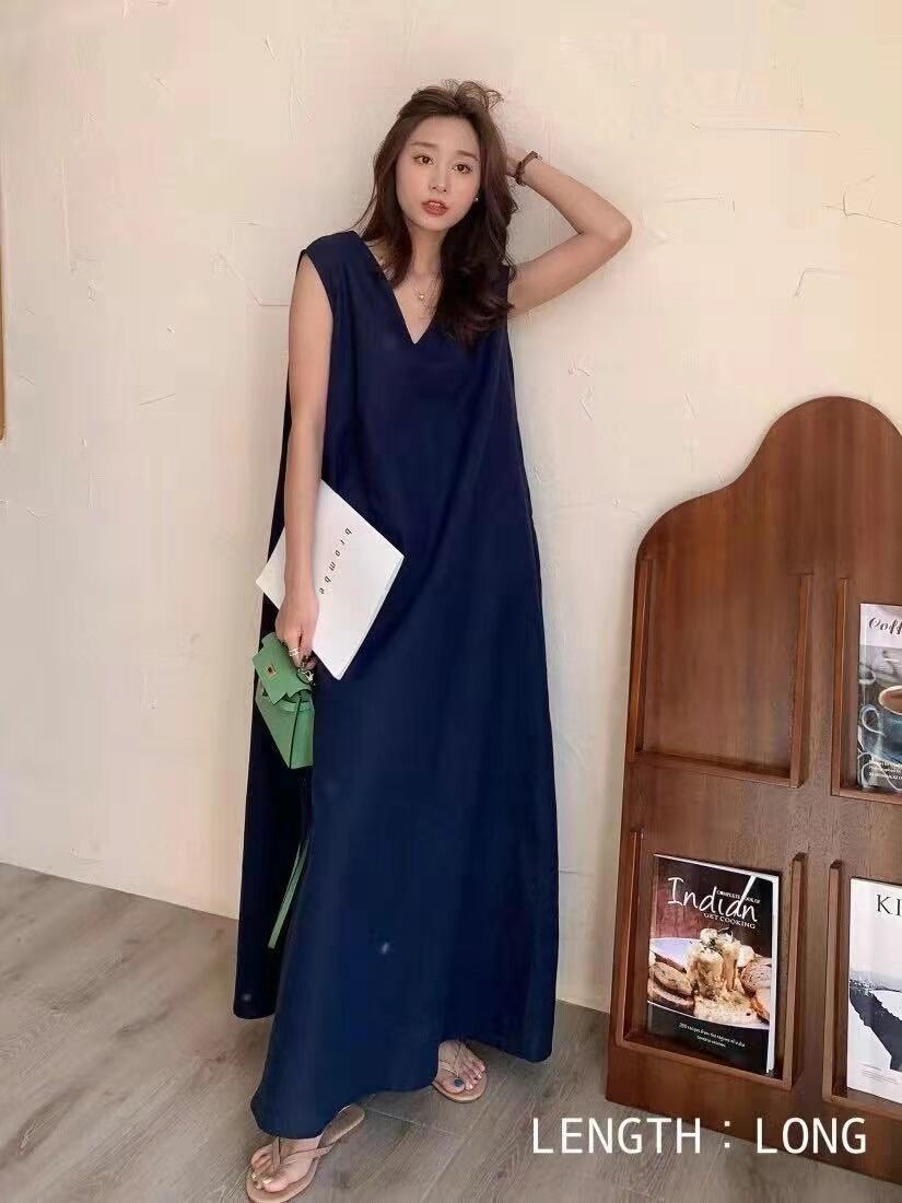 Vネック コットンボリュームワンピース　AJ22263-6805