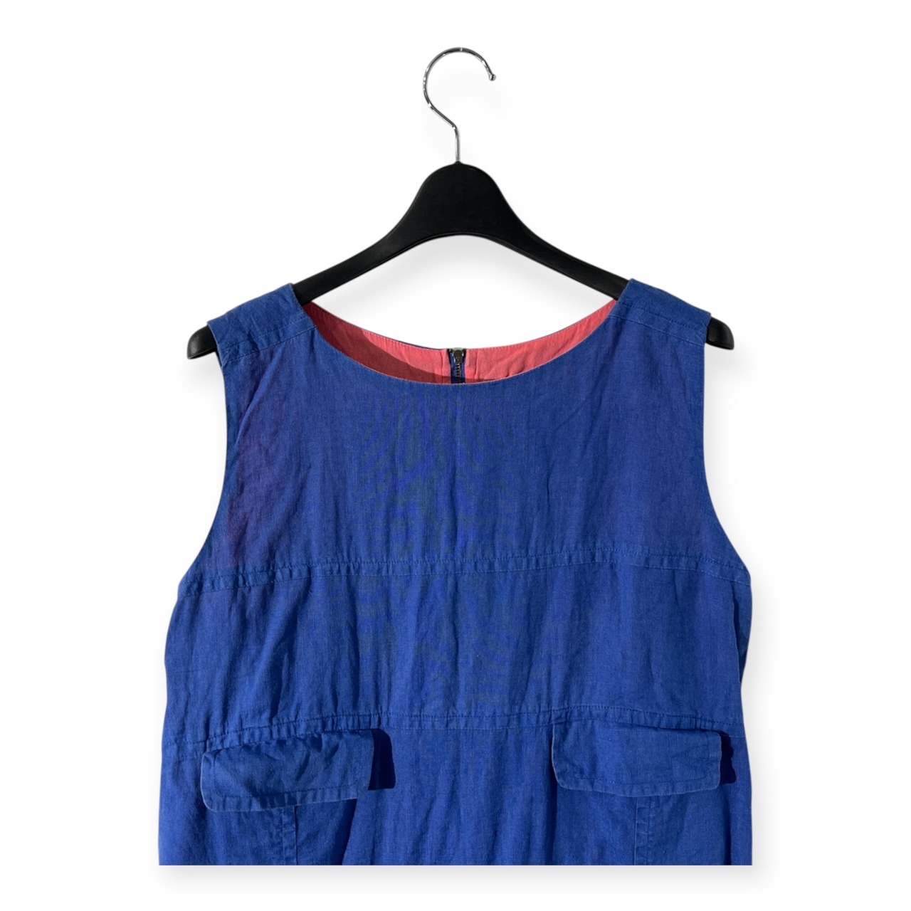 ZYGA Lin’n Laundry リネン100% ズィガ ラン ランドリー ノースリーブ チュニック ワンピース 42/L/ブルー×ピンク/リトアニアリネン