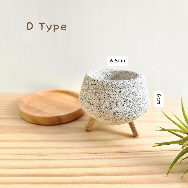 ミニ植木鉢 + 木製受け皿付き 〛軽量コンクリートの植木鉢 Sサイズ