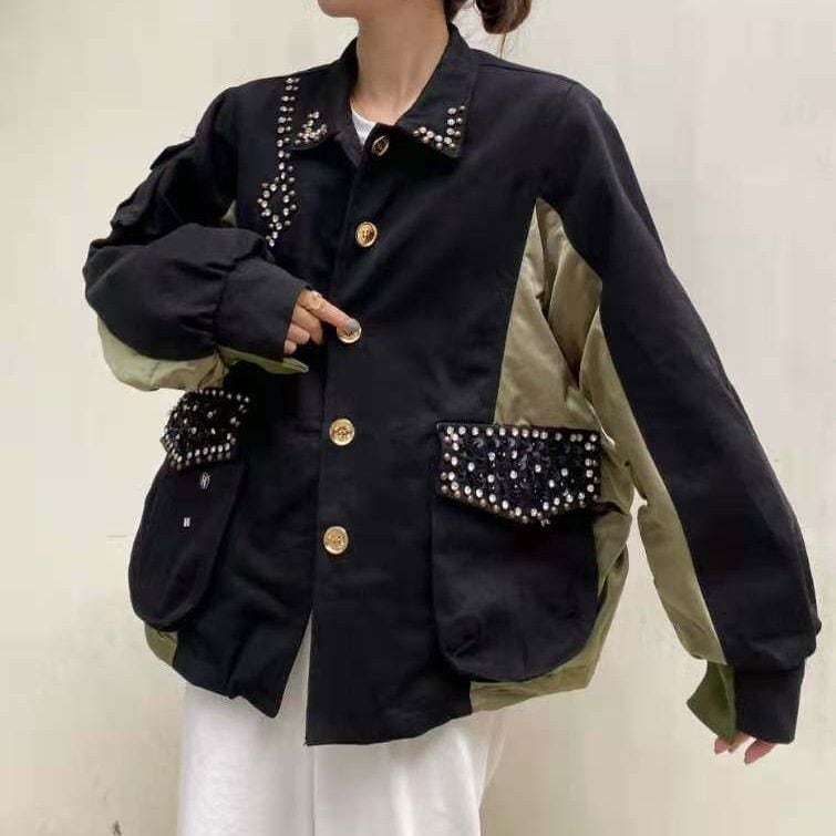 EMBELLISHED CONTRAST PANEL UTILITY FIT JACKET M-18678