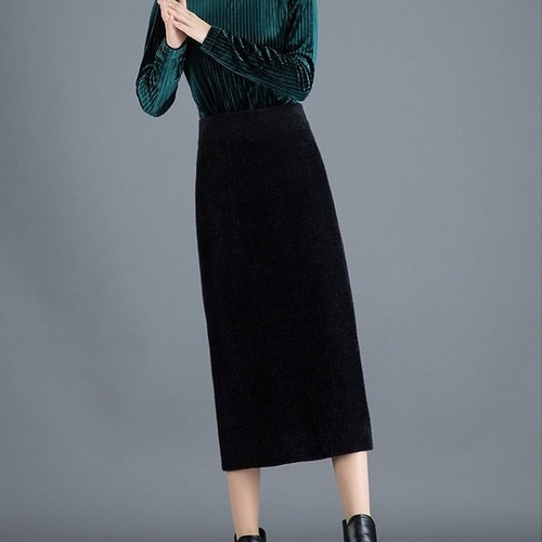 スカート ミモレ丈 ブラック ニット スリット シンプル レディース 無地 大人可愛い フリーサイズ ワンサイズ 秋 冬 ハイウエスト きれいめ 通勤 通学 トレンド 人気 10代 20代 30代