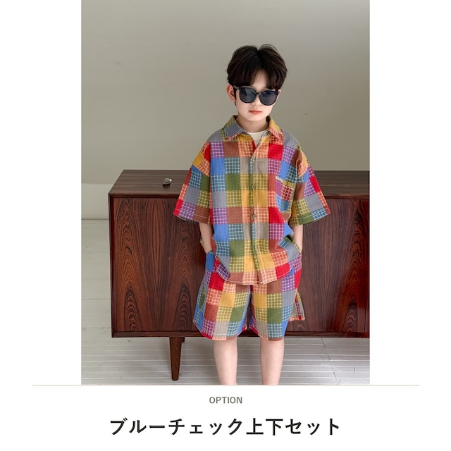 【兄妹服】カラフルチェックシャツ上下セット/ブラウススカートセット - 3