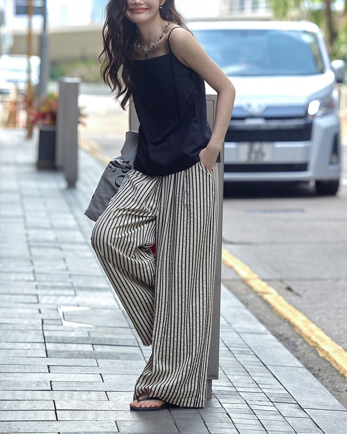 stripe wide pants i-1026 | blanks