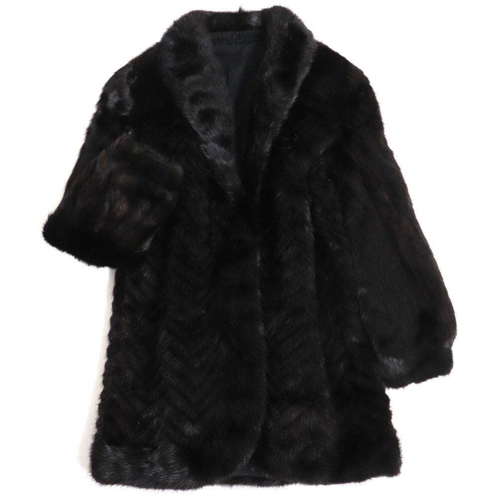 毛並み美品▽MINK ミンク 裏地花柄刺繍入り 本毛皮 ロングコート 毛