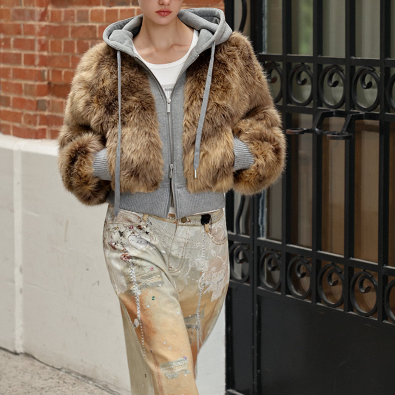 hooded fur parka S1726