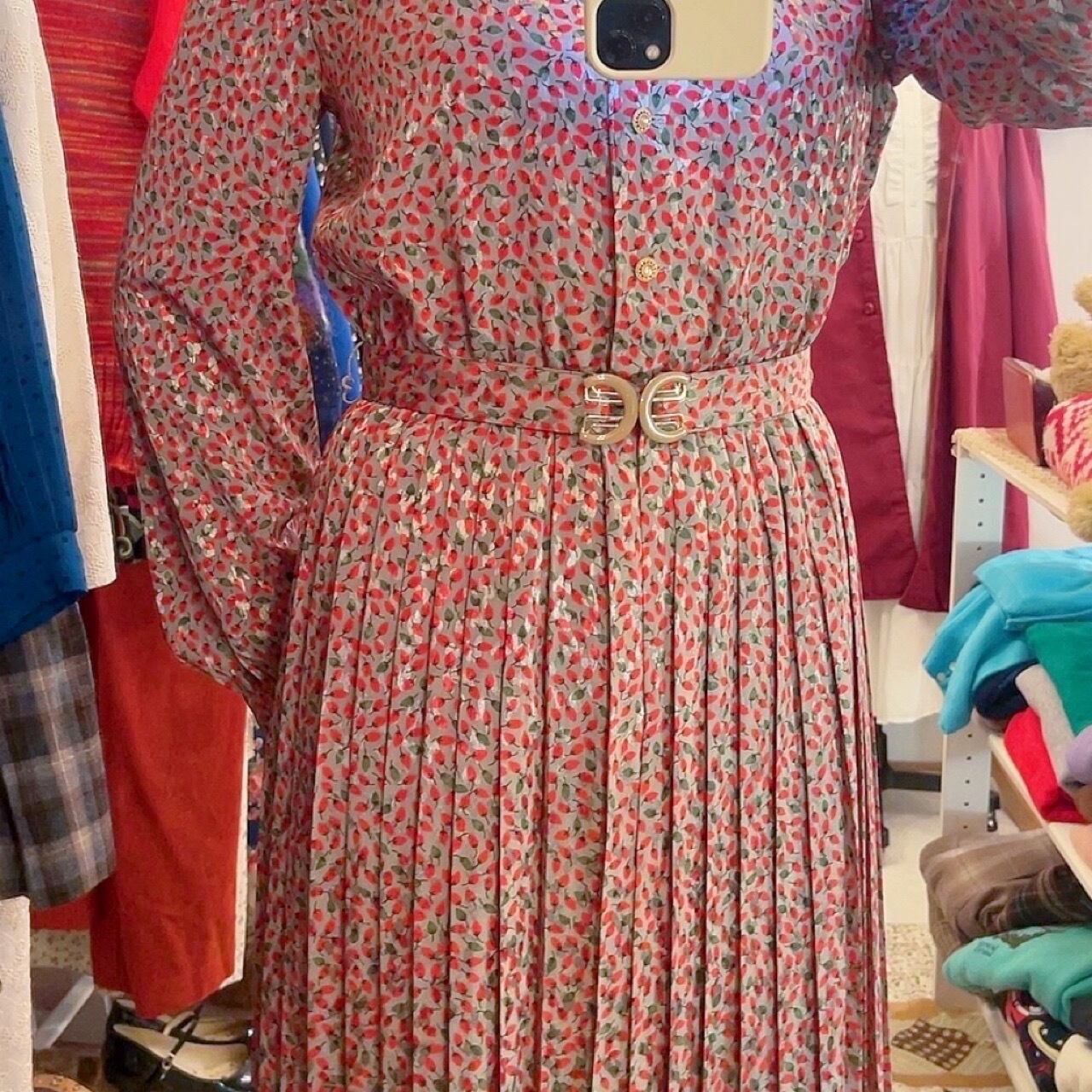 mini strawberry gold button one-piece