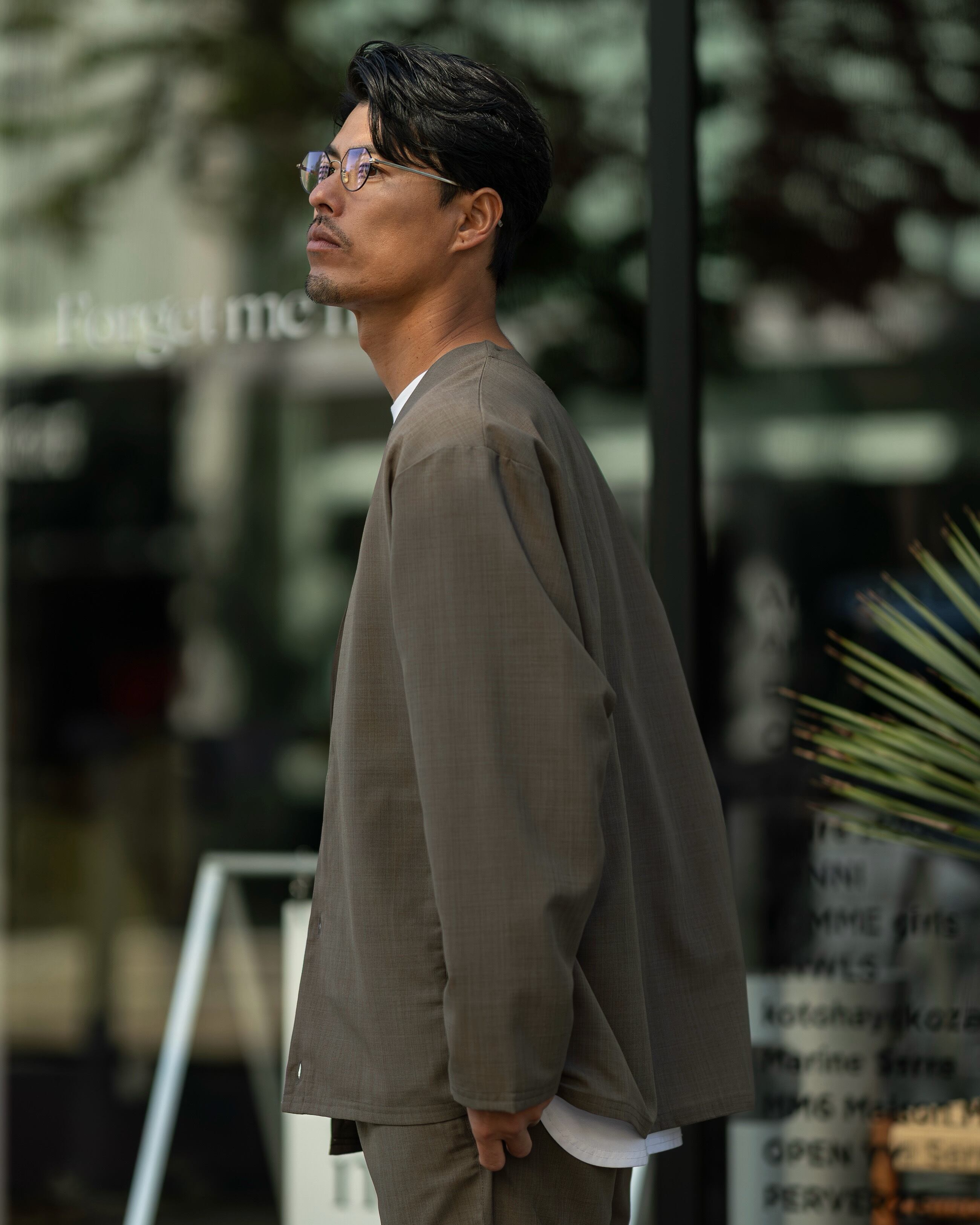 Linen-Like Collarless Jacket ［aw-m6027］カーディガン | AMUY TRYSBAY