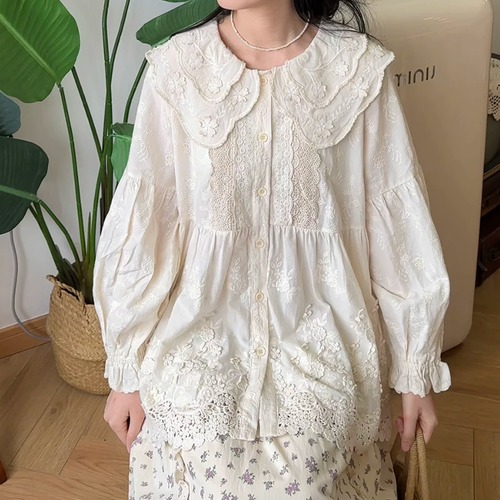 Wレースカラー刺繍ブラウス ・12592