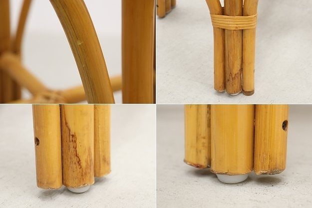 沼津店】レトロ ラタン 籐 ガラス サイドテーブル ラウンド 円型 花台