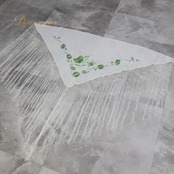 フラメンコ 衣装 シージョ ピキージョ ホワイト系 花 花柄 刺繍 フレコ フリンジ 編み込み 白 緑 三角形 トライアングル ロングフレコ 華やか 明るい ダンス衣装 イベント ステージ レディース グリーン系