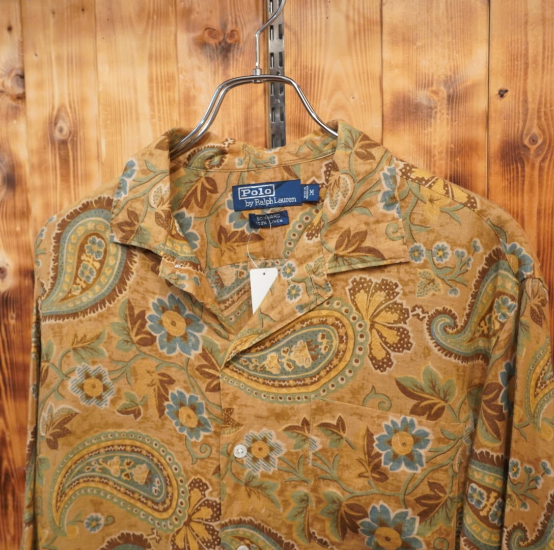 90s ralphlauren bonnard ペイズリー リネン 開襟シャツ M 90s ralphlauren bonnard ペイズリー リネン 開襟シャツ M