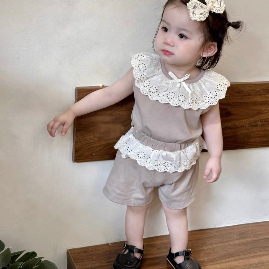 幼児キッズ女の子フリル付きノースリーブセットアップ ショートパンツ