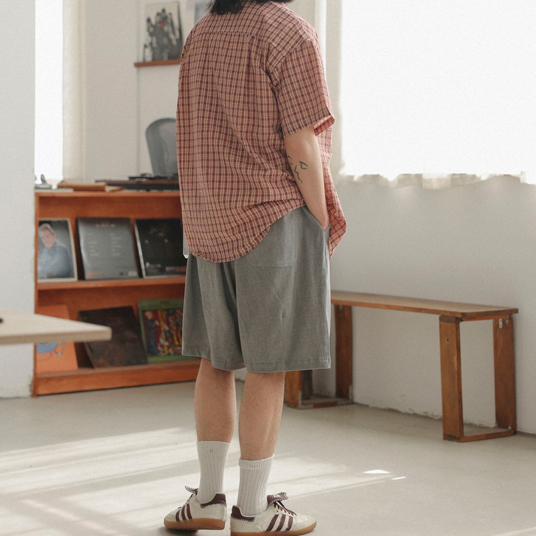 Loose fitting straight shorts navy0704