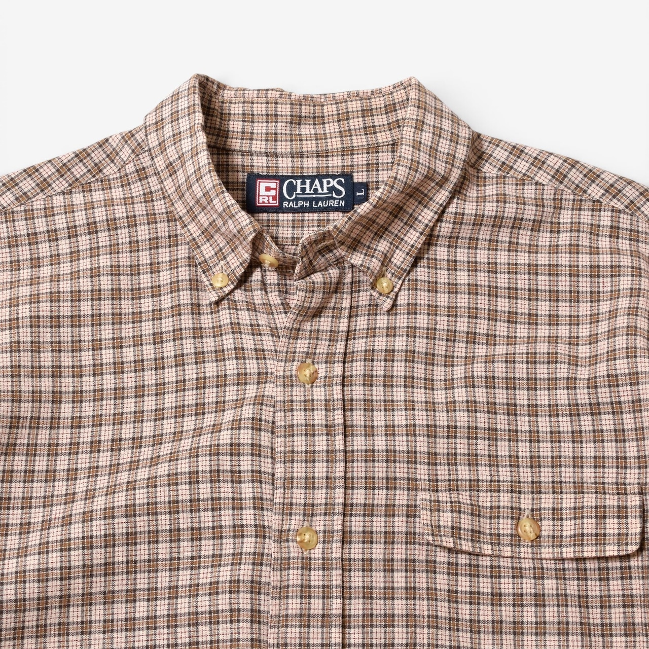 90s CHAPS Ralph Lauren リネンコットン チェック ボタンダウンシャツ