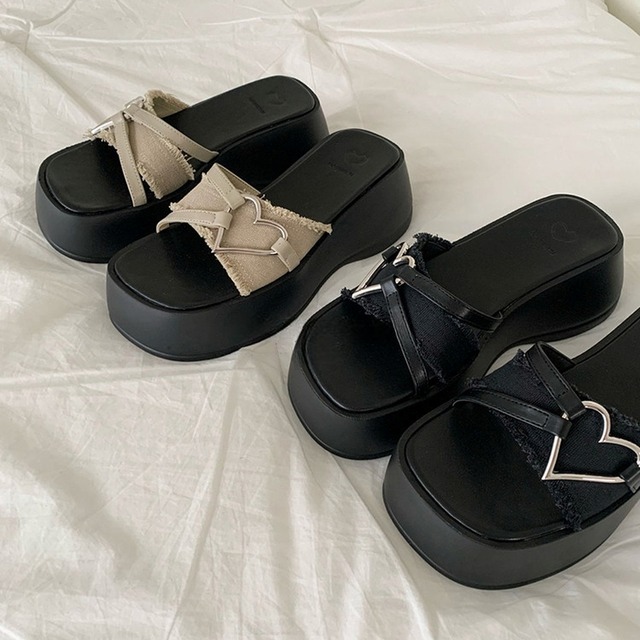 shiny asymmetry platform sandals / l0625