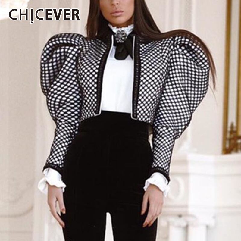 CHICEVERチェック柄コートレディースバタフライカラーパフ長袖シャーリングショートストリートウェアジャケット2021秋の服タイド ロング オータム 秋物 6base551335469857