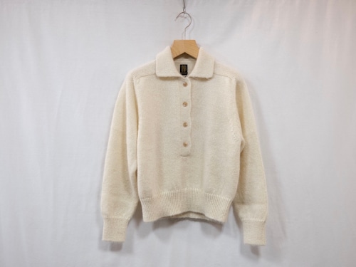 Women’s BATONER” PURE MOHAIR100% CROPPED POLO IVORY ”