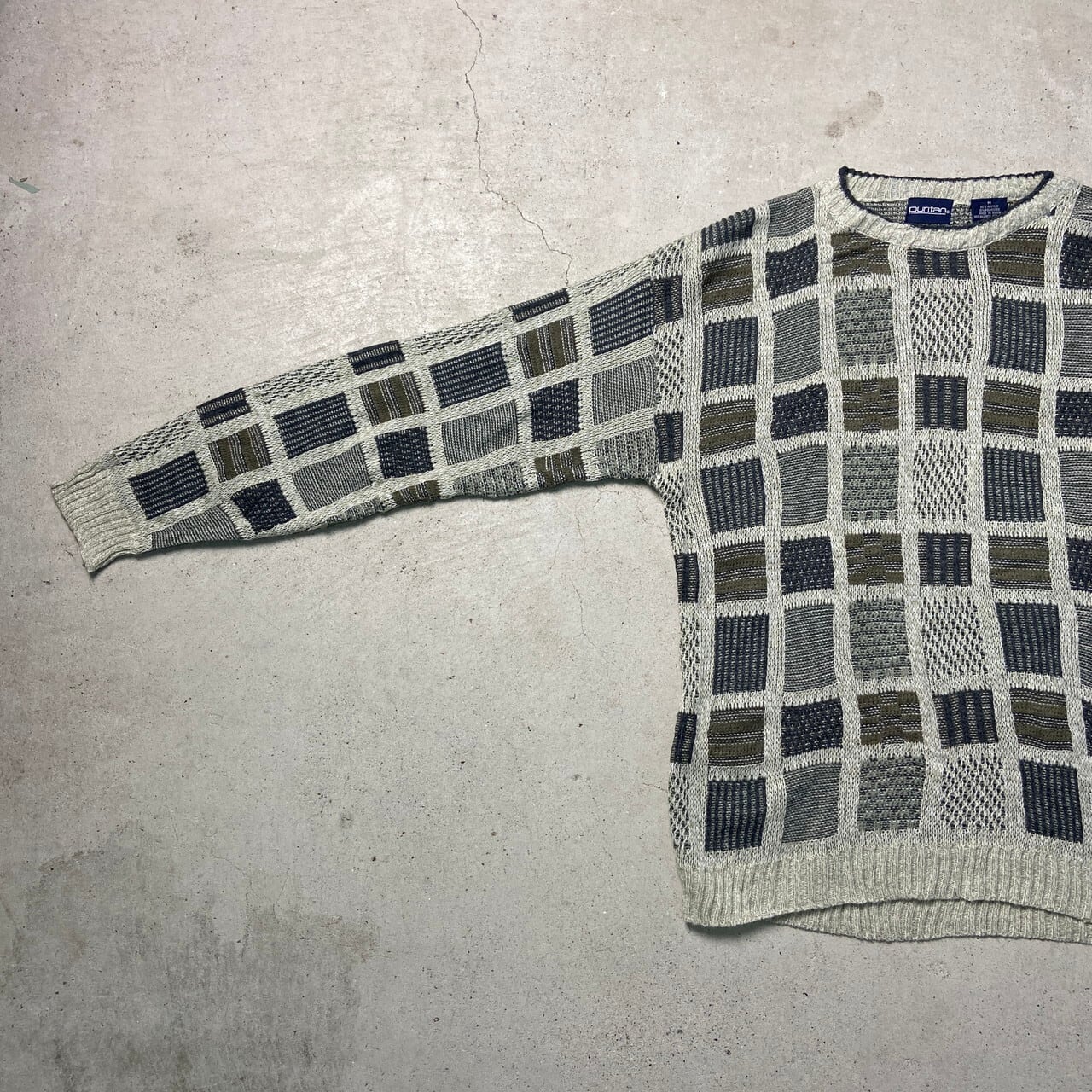 90s vintage 柄ニット メンズ M アクリル 個性派 古着 Y2 90年代 