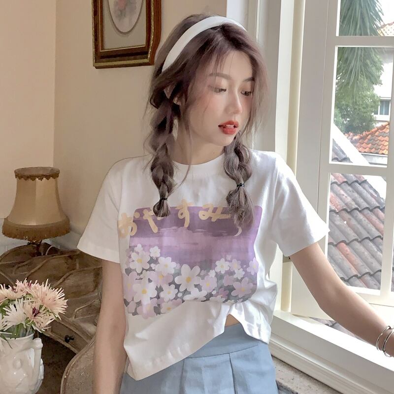 ショートTシャツ サマーハイウェストウェストトップス 夏物 試着室93025536843