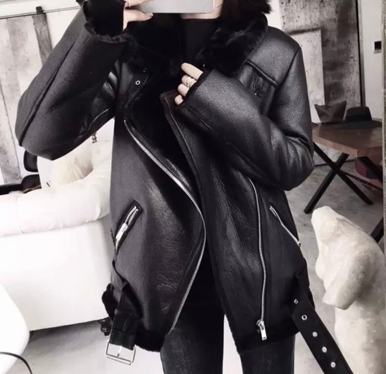 新品MAISONSCOTCHライダース型モコモコジャケット 本革モコモコライダース