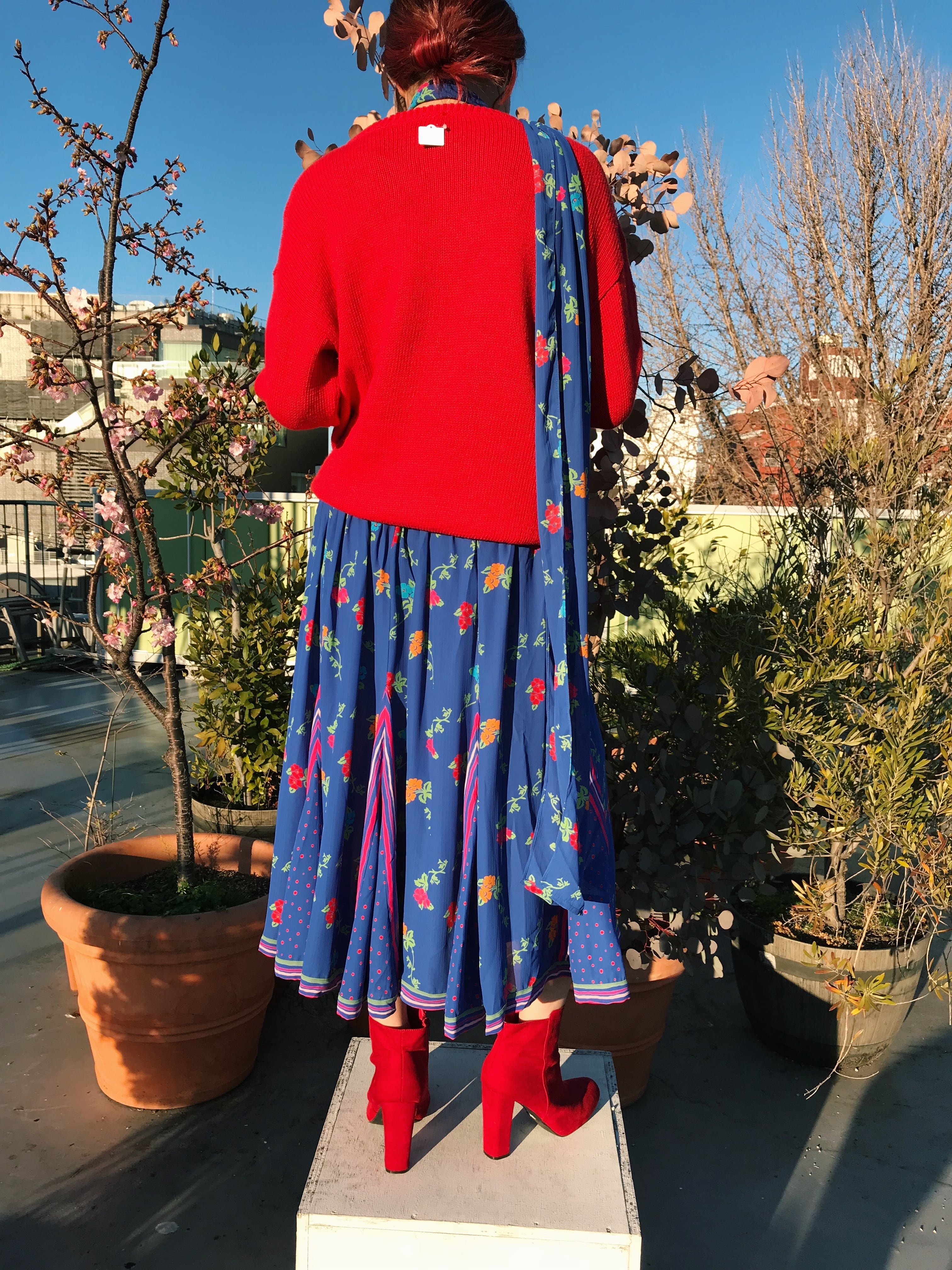 Vintage red × multi color bijou knit tops ( ヴィンテージ レッド