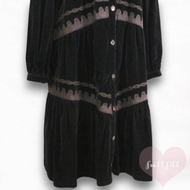 ブラック コットンベルベット 長袖ロングワンピース 古着 vintage 黒