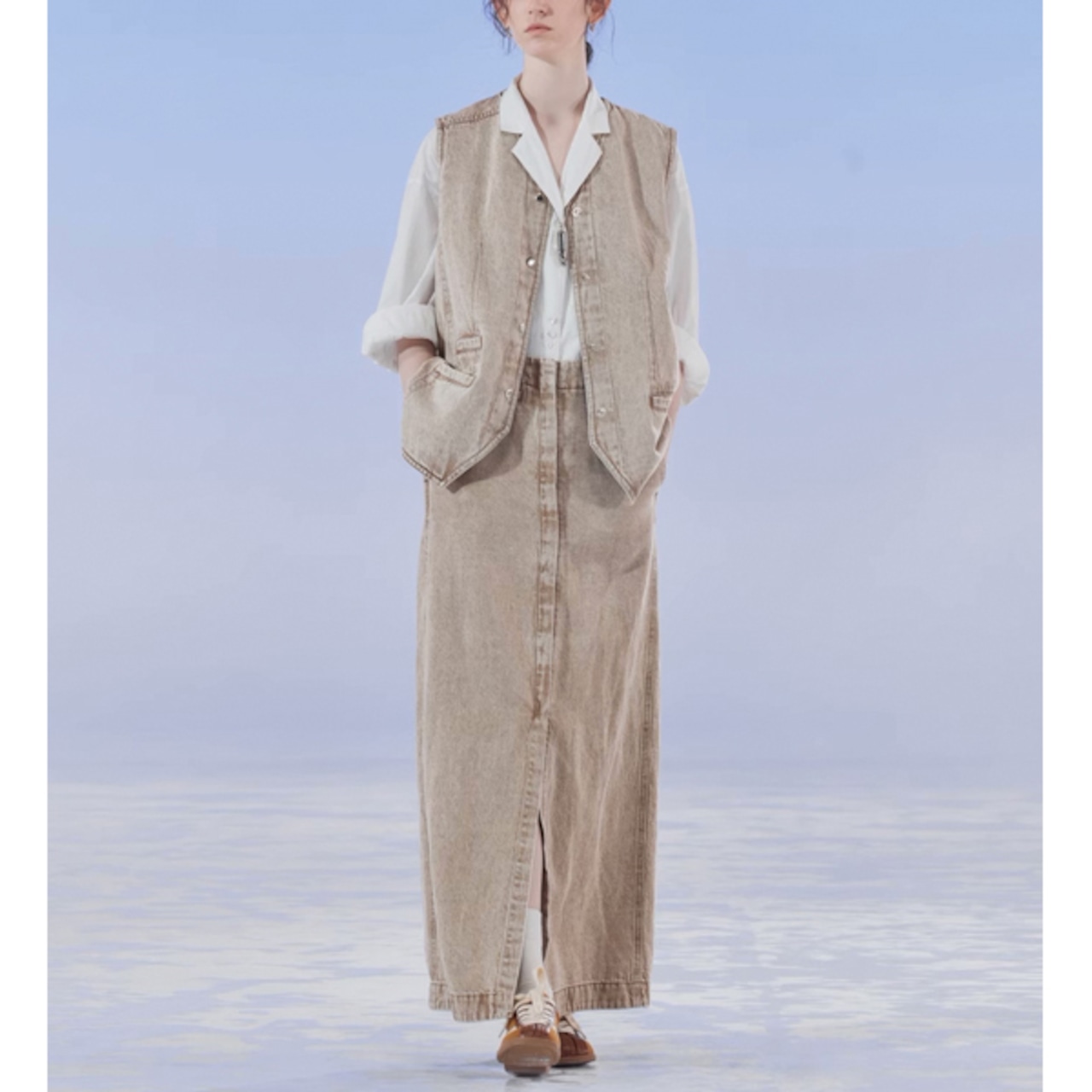 Vネックウォッシュデニムベスト S0151